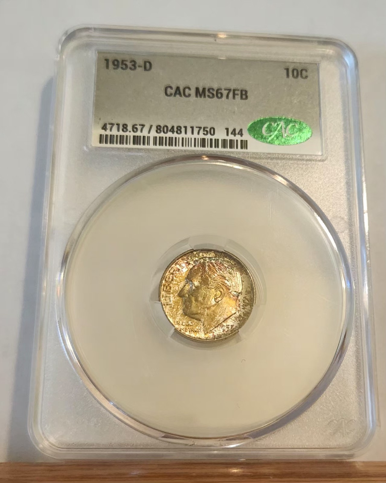 1953-D Roosevelt Dime  MS 67 FB CAC Awesome Toned- Nice Eye Appealing Coin