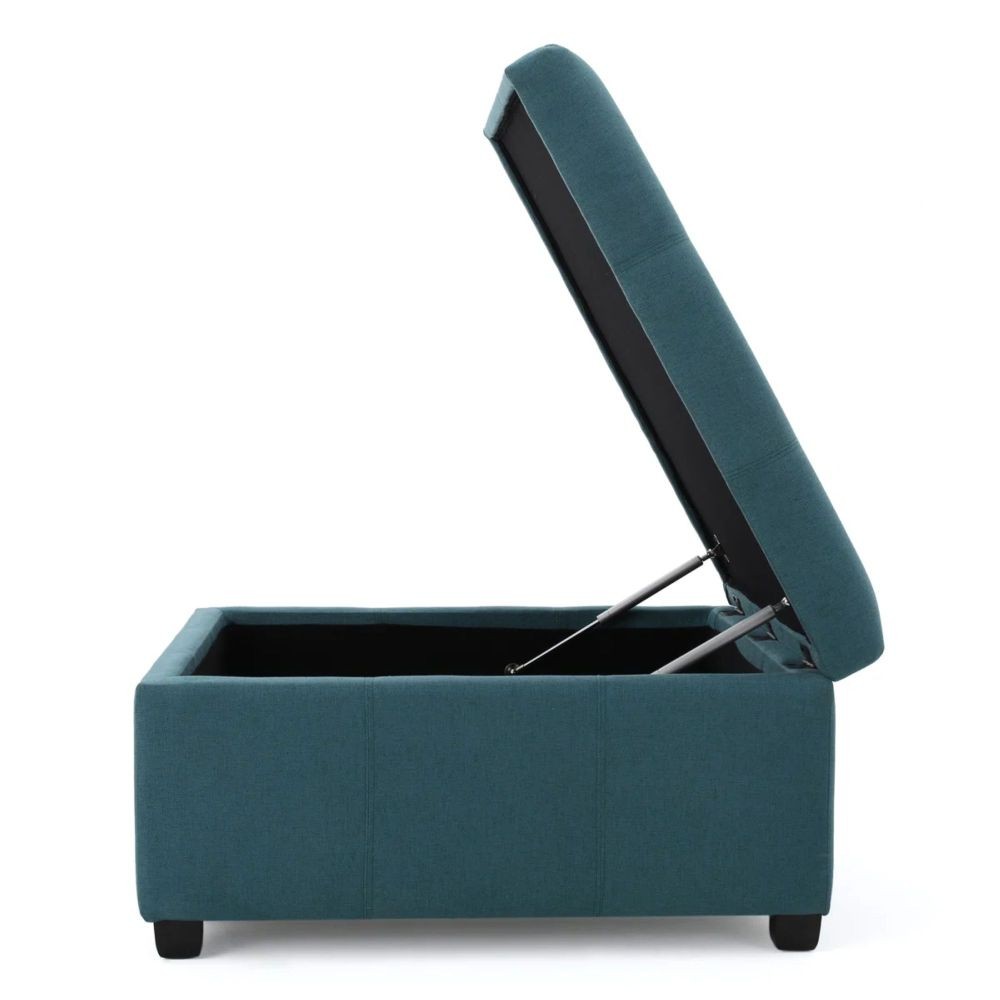 35 in Dark Teal Tufted Square Storage Ottoman Fabric Upholstered