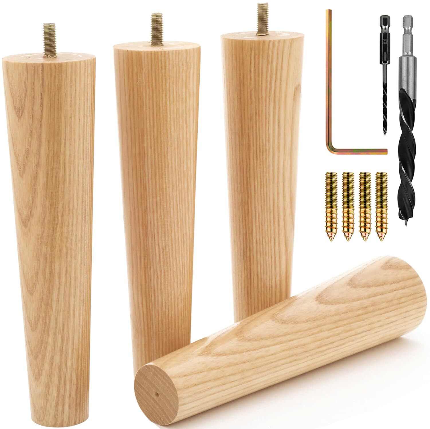 Premium Ash Wood Furniture Legs Full Install Kit - Pick Your Size and Color