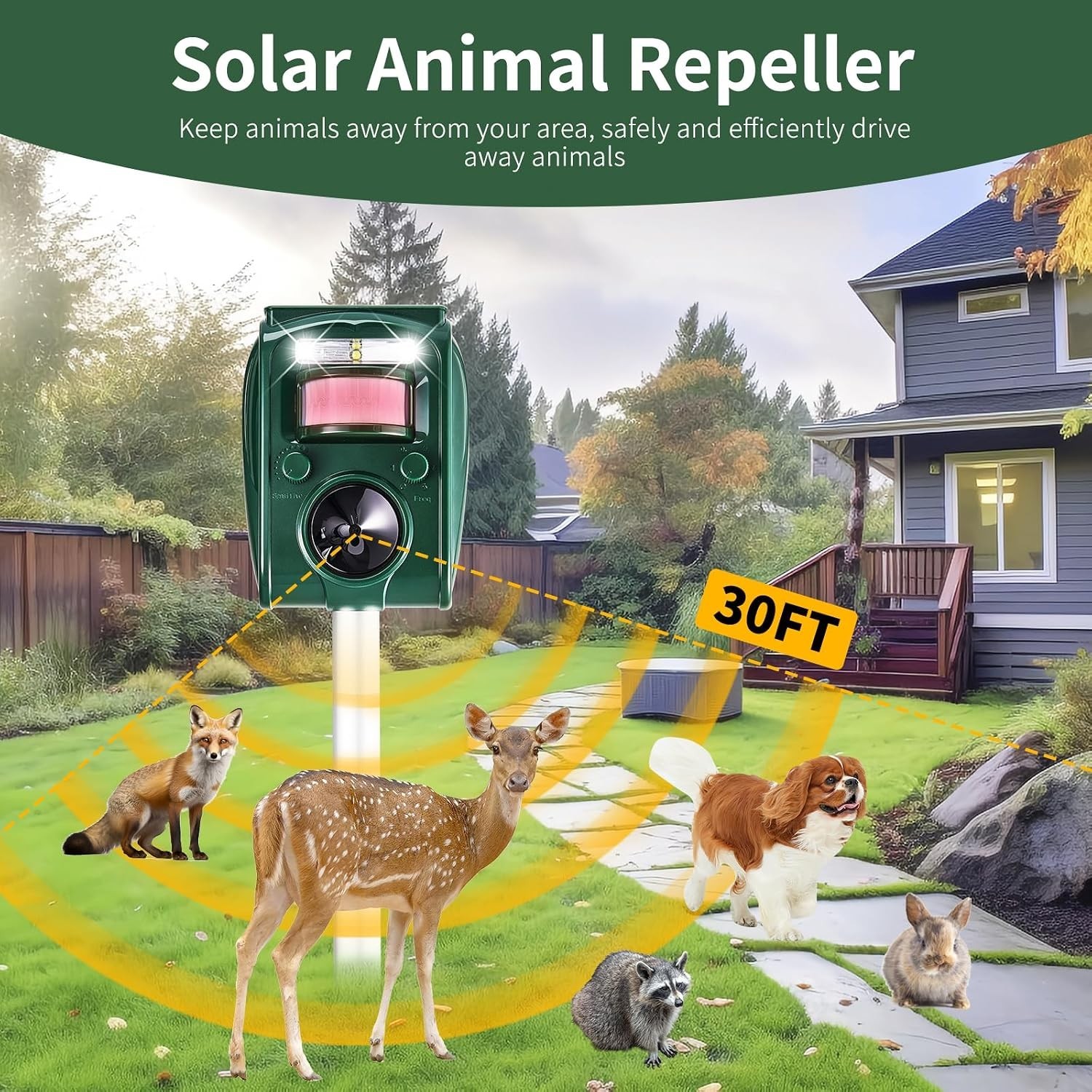 Outdoor Solar Powered Ultrasonic Animal Pets Repeller with Adjustable PIR Sensor