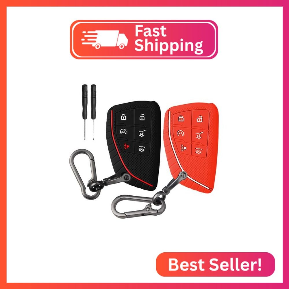 QBUC 2 Pcs for Chevy Key Fob Cover,6 Buttons Silicone for GMC Key Fob Cover,Fit