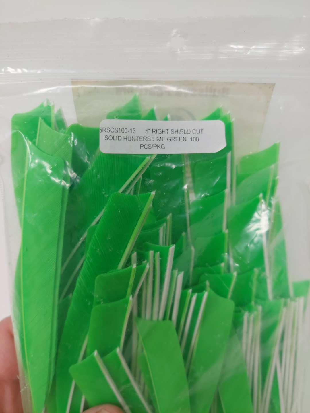 100pk Bullseye Archery Feathers 5" Right Wing: Shield Solid Hunter's Lime Green