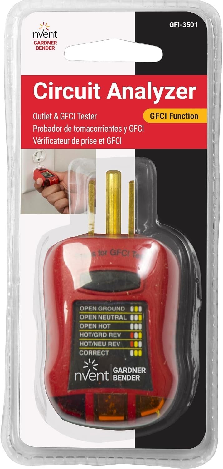 Compact 110-125V AC Circuit Analyzer & GFCI Tester with LED Status Indicators