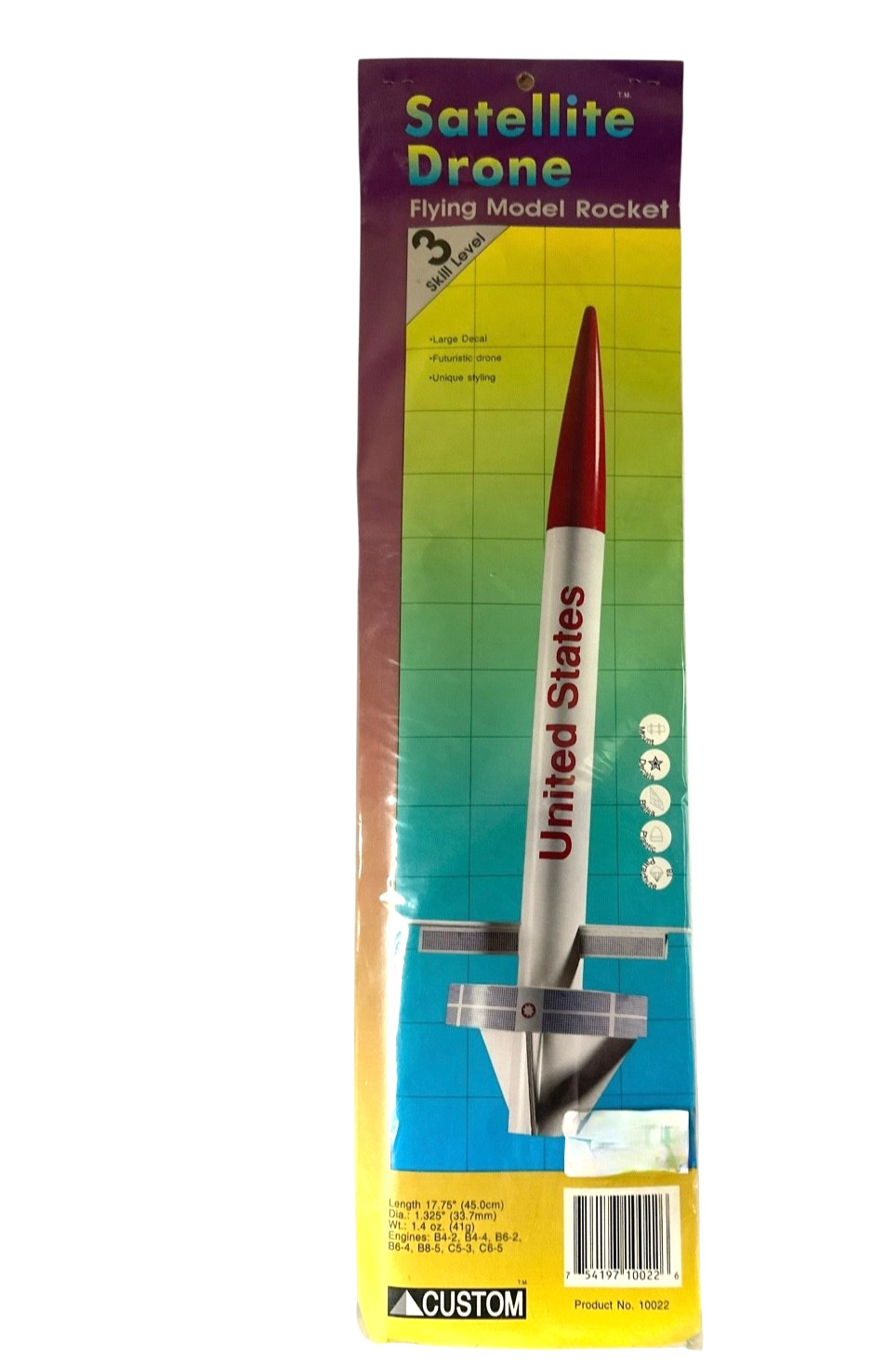 Custom Rockets Satellite Drone # 10022 NOS. Model Rocket Kit Length 17.76"