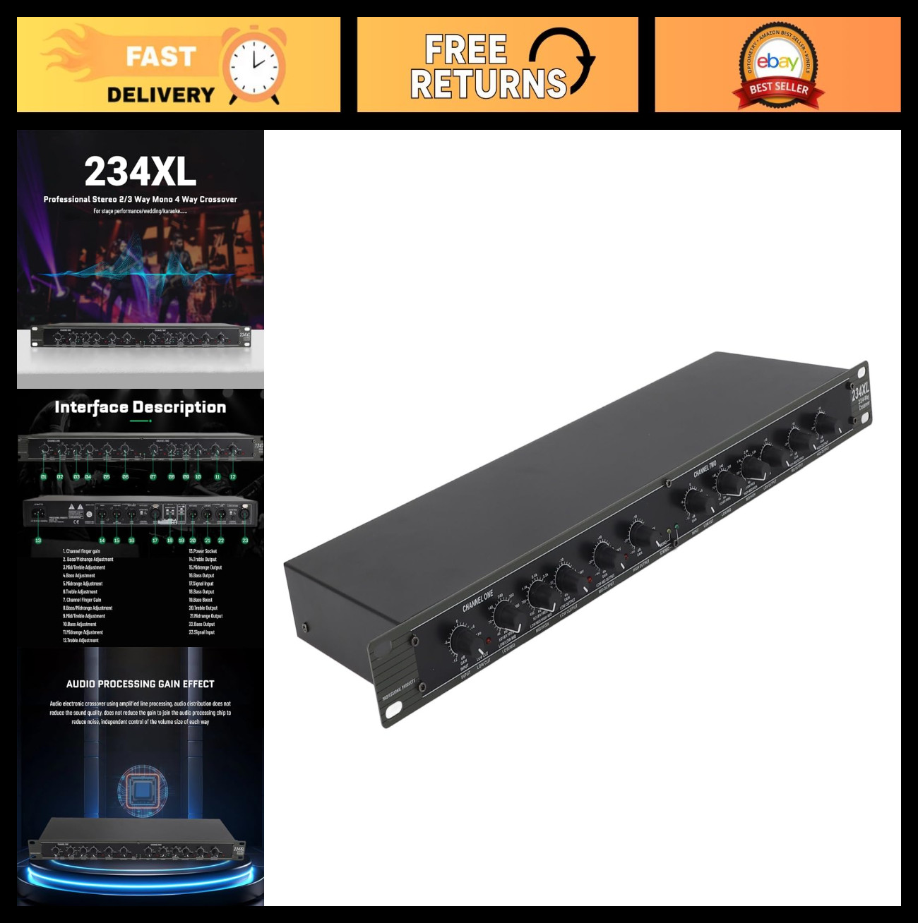 4 Way Audio Crossover - Professional Stereo Sound Distribution for Stage & Event