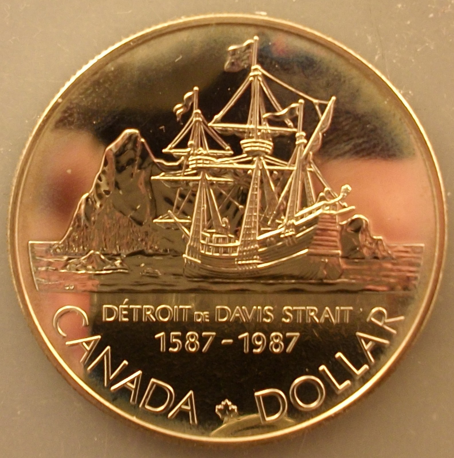 ROYAL CANADIAN MINT 1987 DETROIT DE DAVIS STRAIT .500 PROOF SILVER DOLLAR