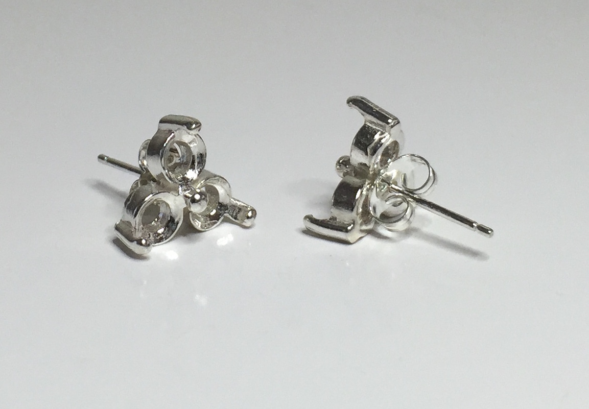 Two Round Triple Accented Sterling Silver Pre-Notched Earring Settings 1.6-5.5mm
