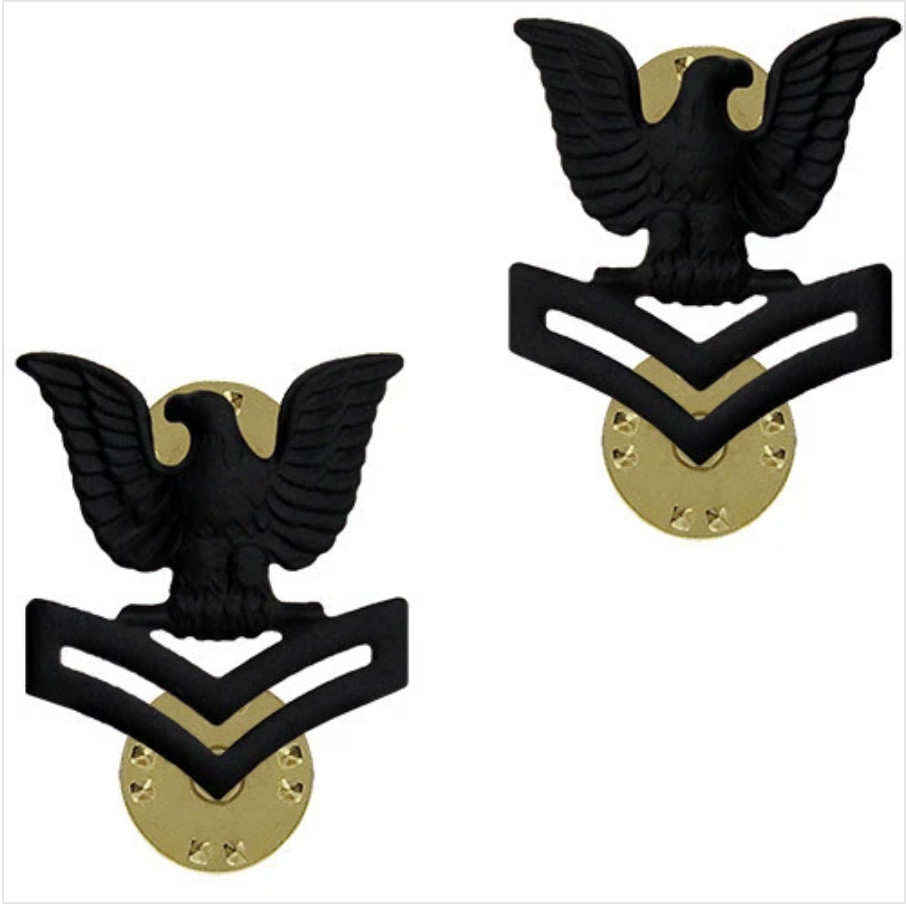 Genuine U.S. NAVY COLLAR DEVICE: E5 SECOND CLASS PETTY OFFICER SEABEE - BLACK