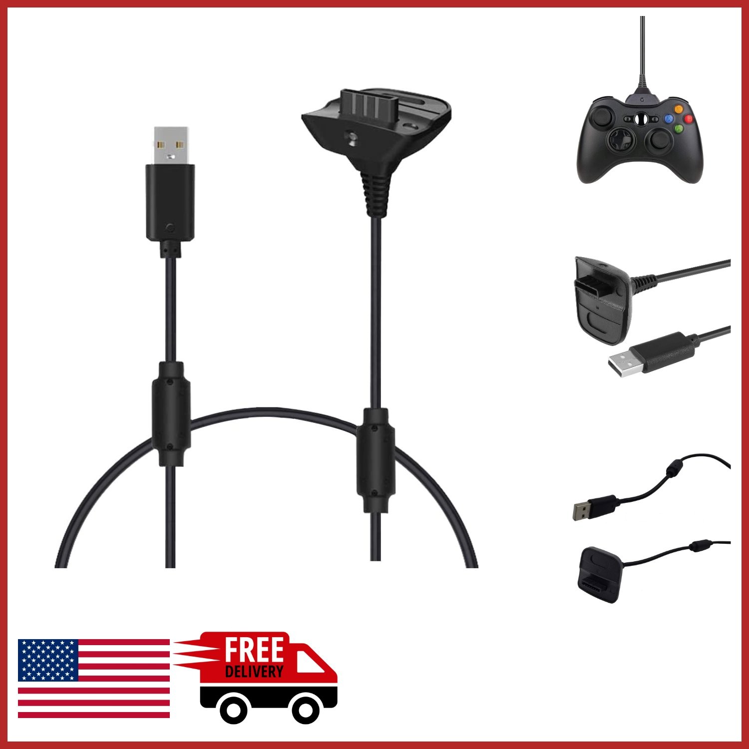 Charging Cable for Xbox 360 Wireless Controllers Fast Charging 70 inch Black