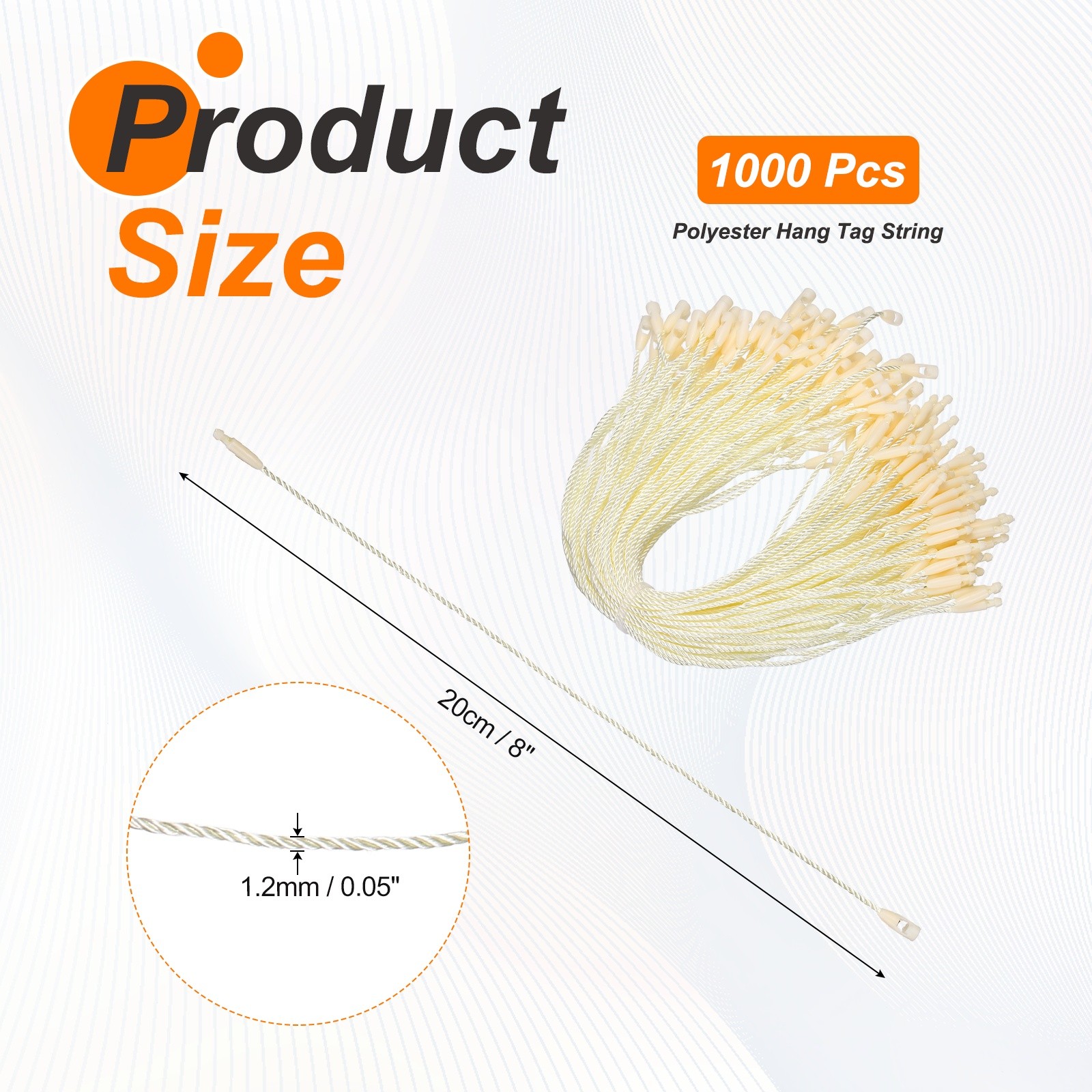 1000 Pcs Polyester Hang Tag String 8" Snap Lock Pins Loop Fastener, Beige