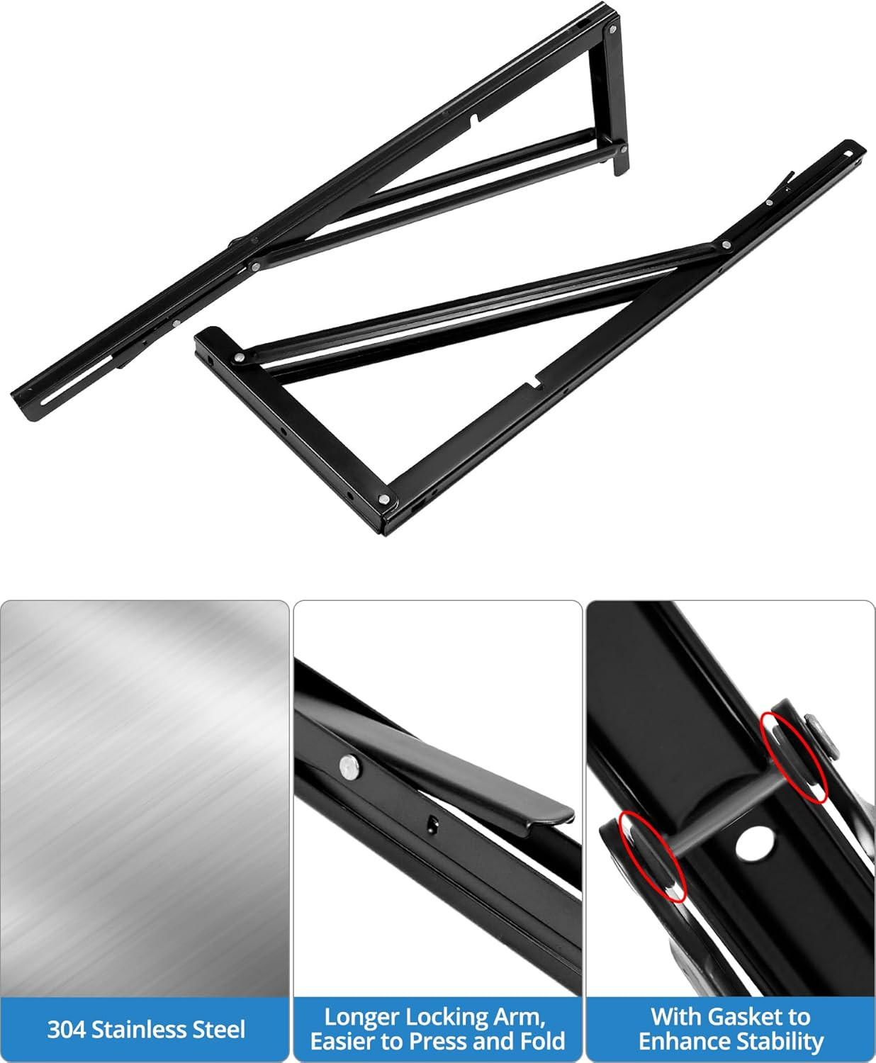 24” Folding Shelf Brackets Heavy Duty Wall Table Bench Support 330lbs 2Pk Black.