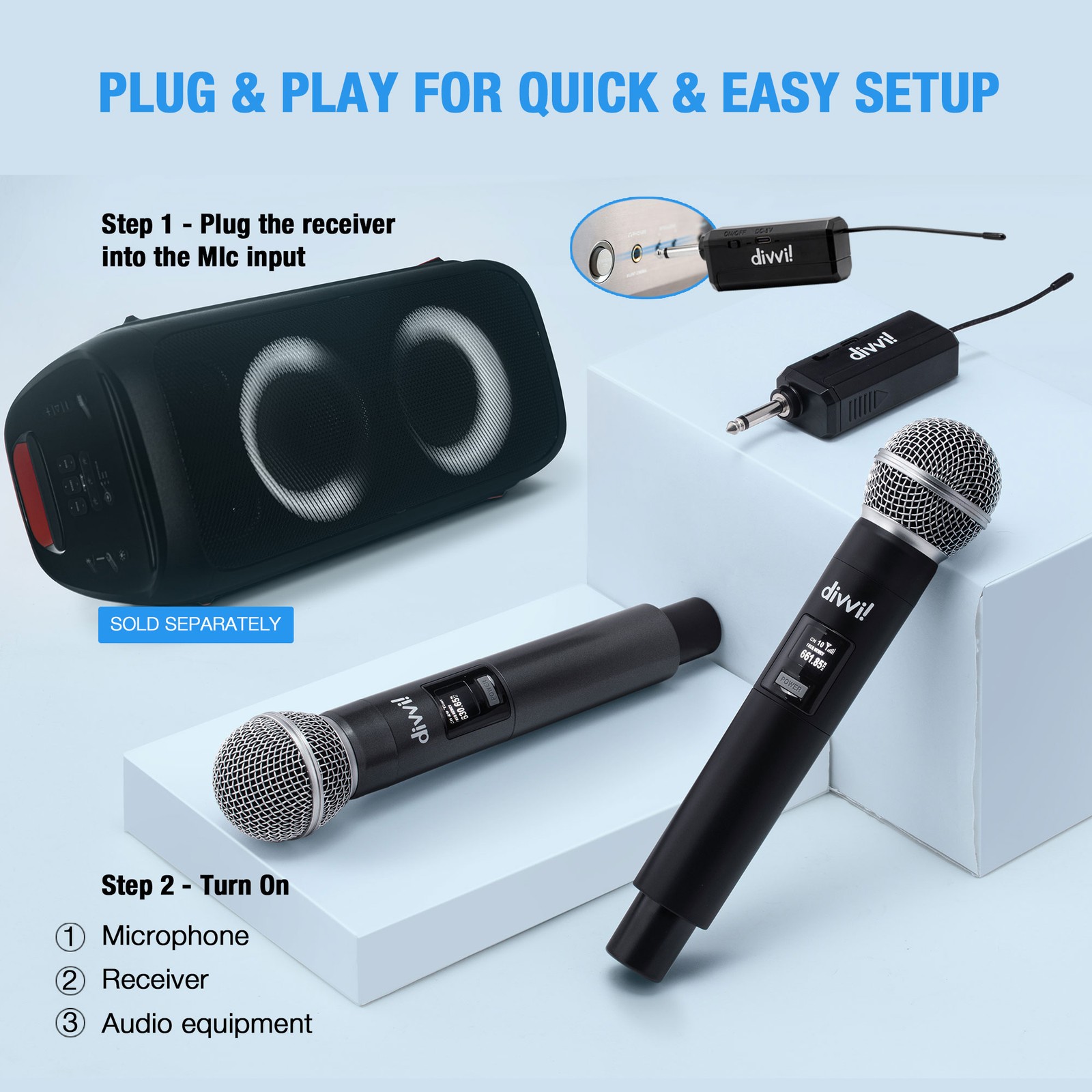 divvi! Wireless Microphone (Pair) with Case (Open Box) Box Damage