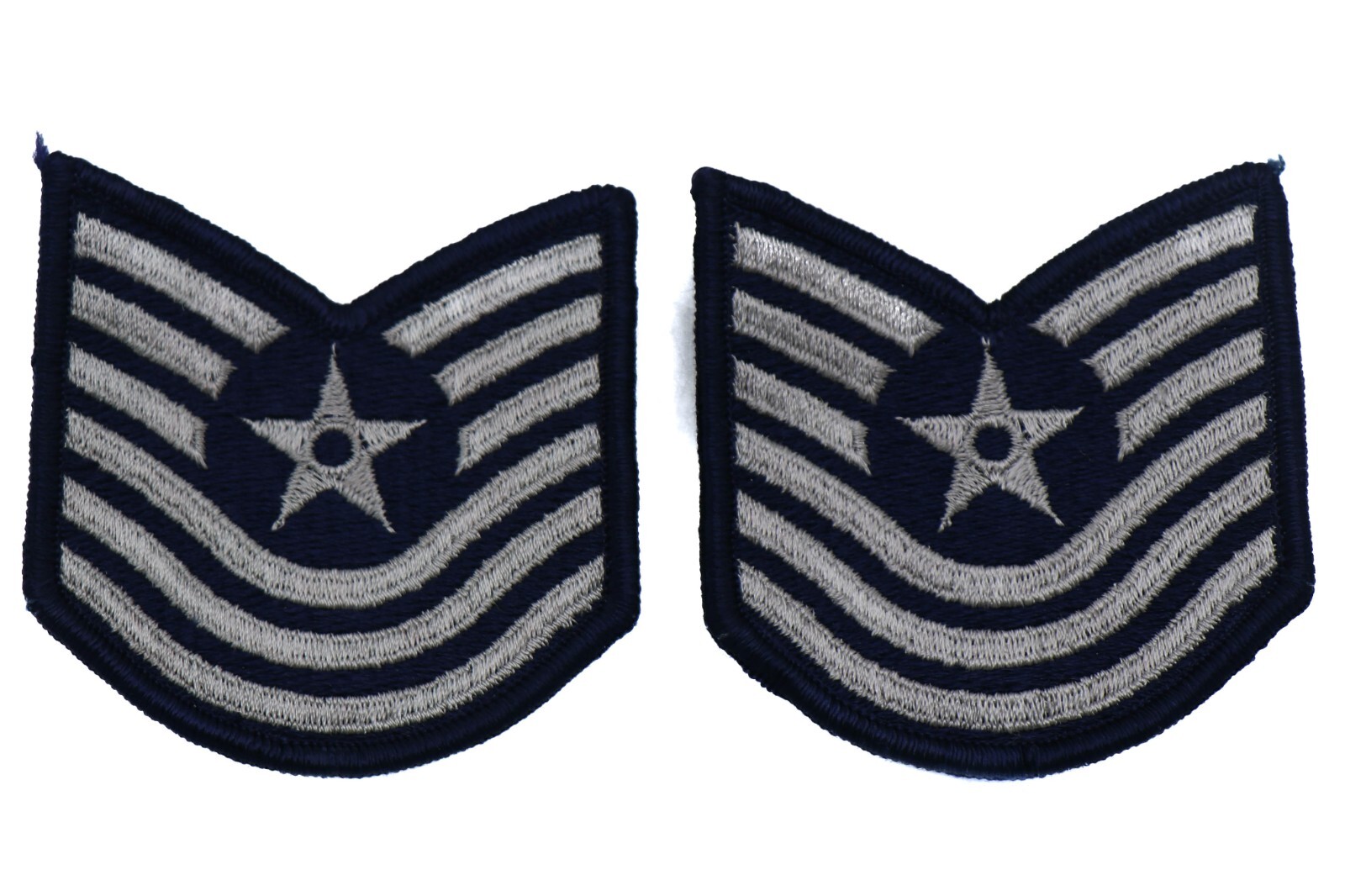 US Air Force Master Sergeant Rank Patch Vtg E-7 E7 Blue Chevron Pair USAF Sew On