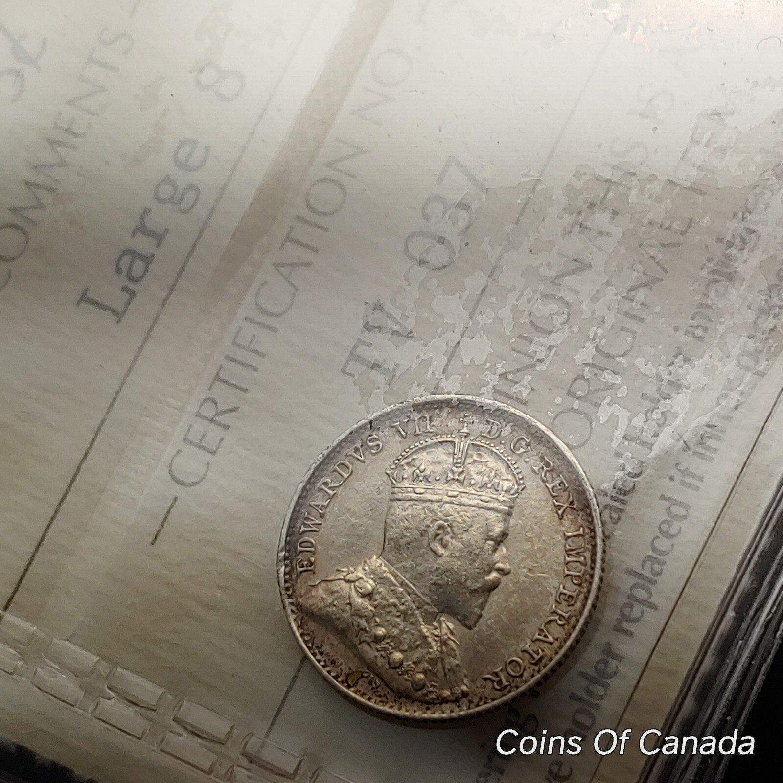 1908 Canada 5 Cent Coin - Old Graded ICCS AU-50 Large 8 Variety #coinsofcanada