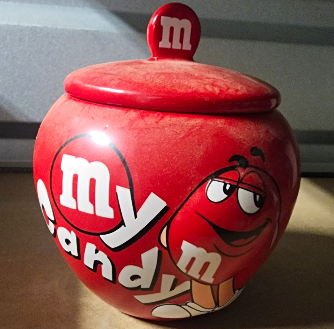 M&M’s Red Character Graphics Advertising Jar Canister, Candy & Nuts Theme