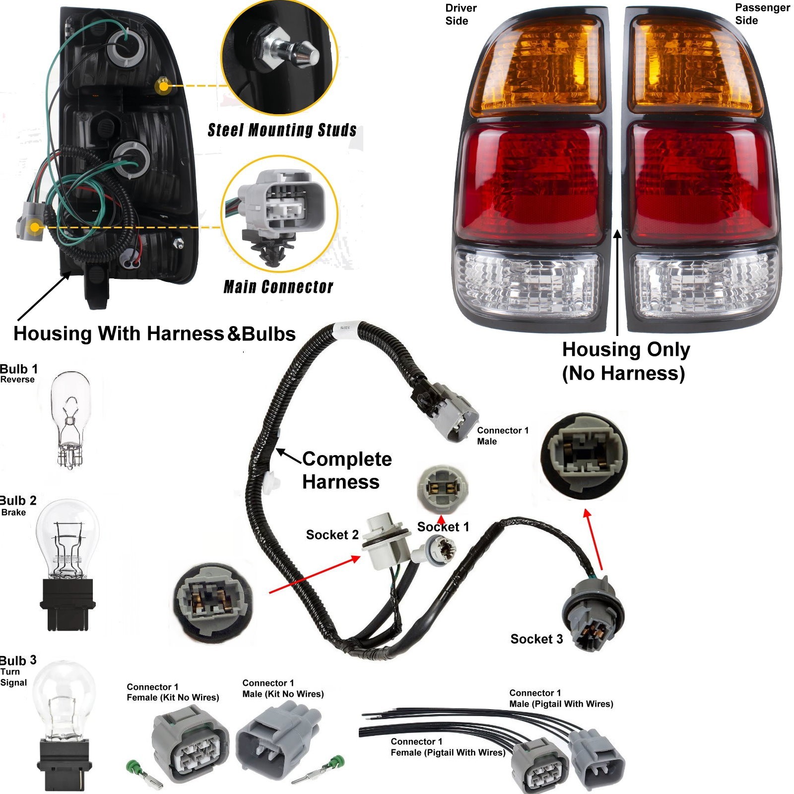 Tail Turn Signal Reverse Light Housing Harness Connector Bulb Toyota Tundra