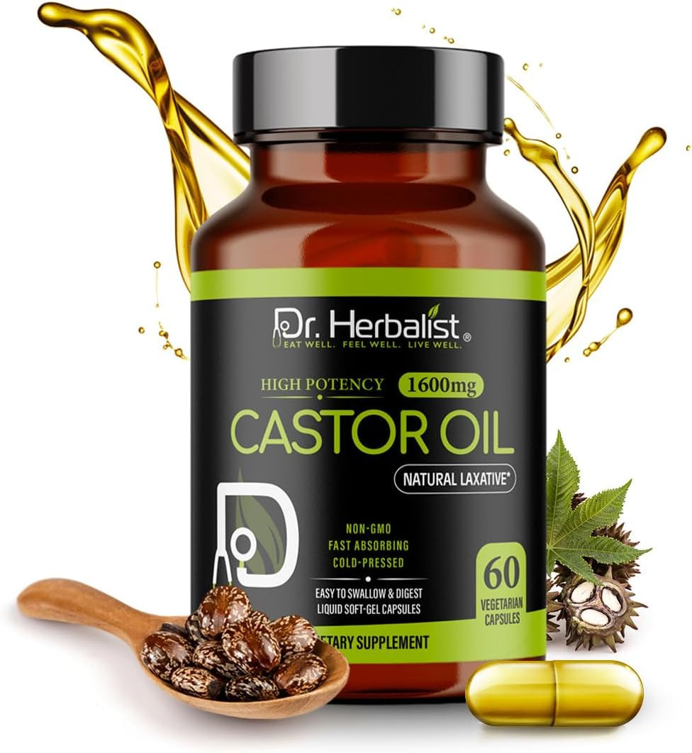 Castor Oil Capsules - 1600Mg per Serving, 60 Count - Non-Gmo, Fast-Absorbing, Ve