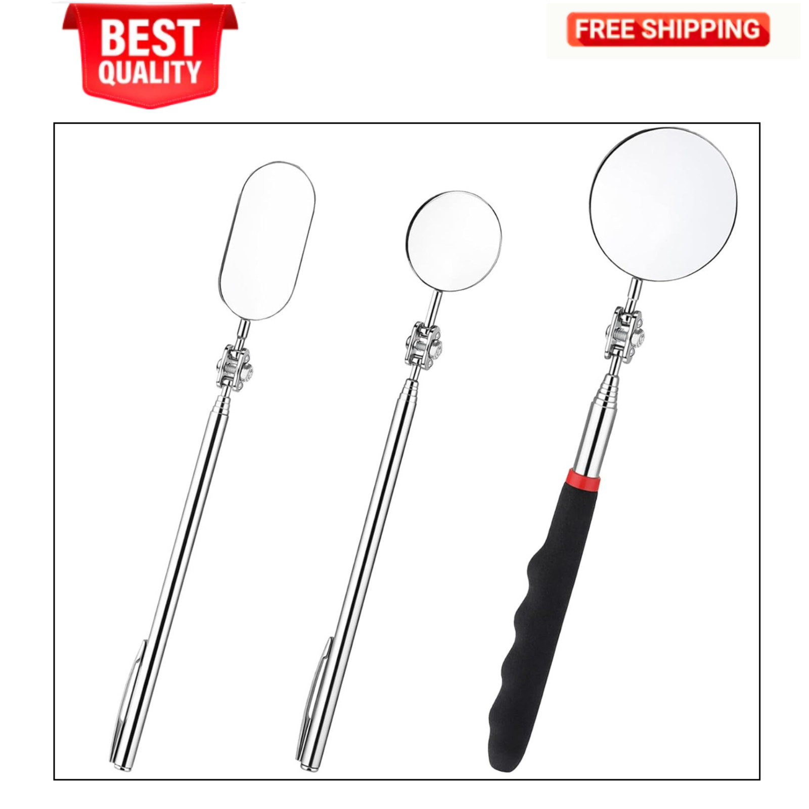 3 Pack Stainless Steel Mechanic Mirror Telescoping Inspection Mirror Extendable
