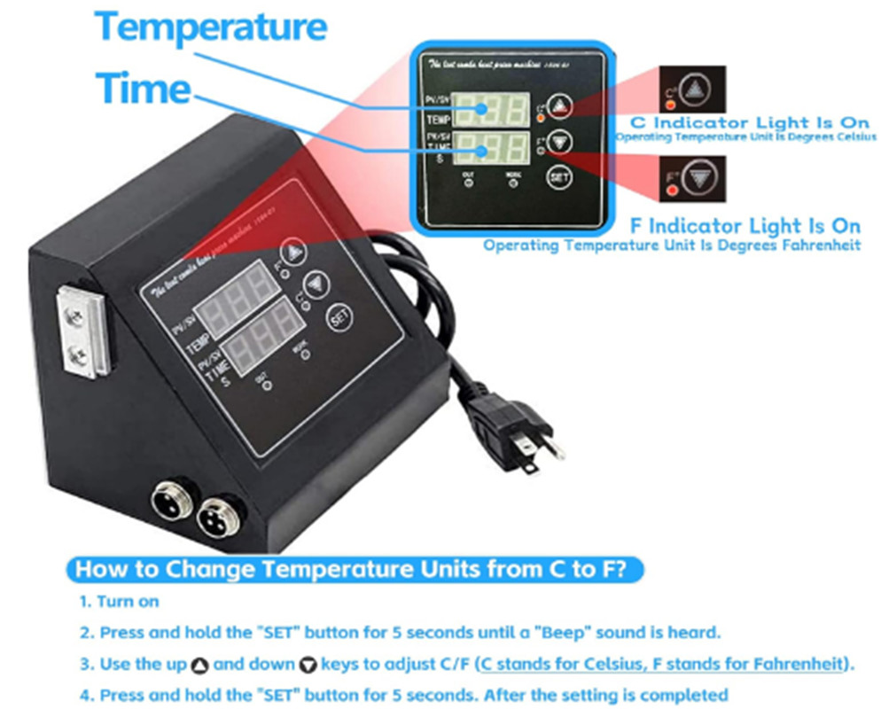 Digital Temperature K Type Dual Display Controller Box for 15x15 Heat Press Mchn