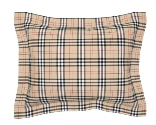 Classic Tan Plaid Standard Pillow Sham with Flange - 30" x 24" - 100% Cotton