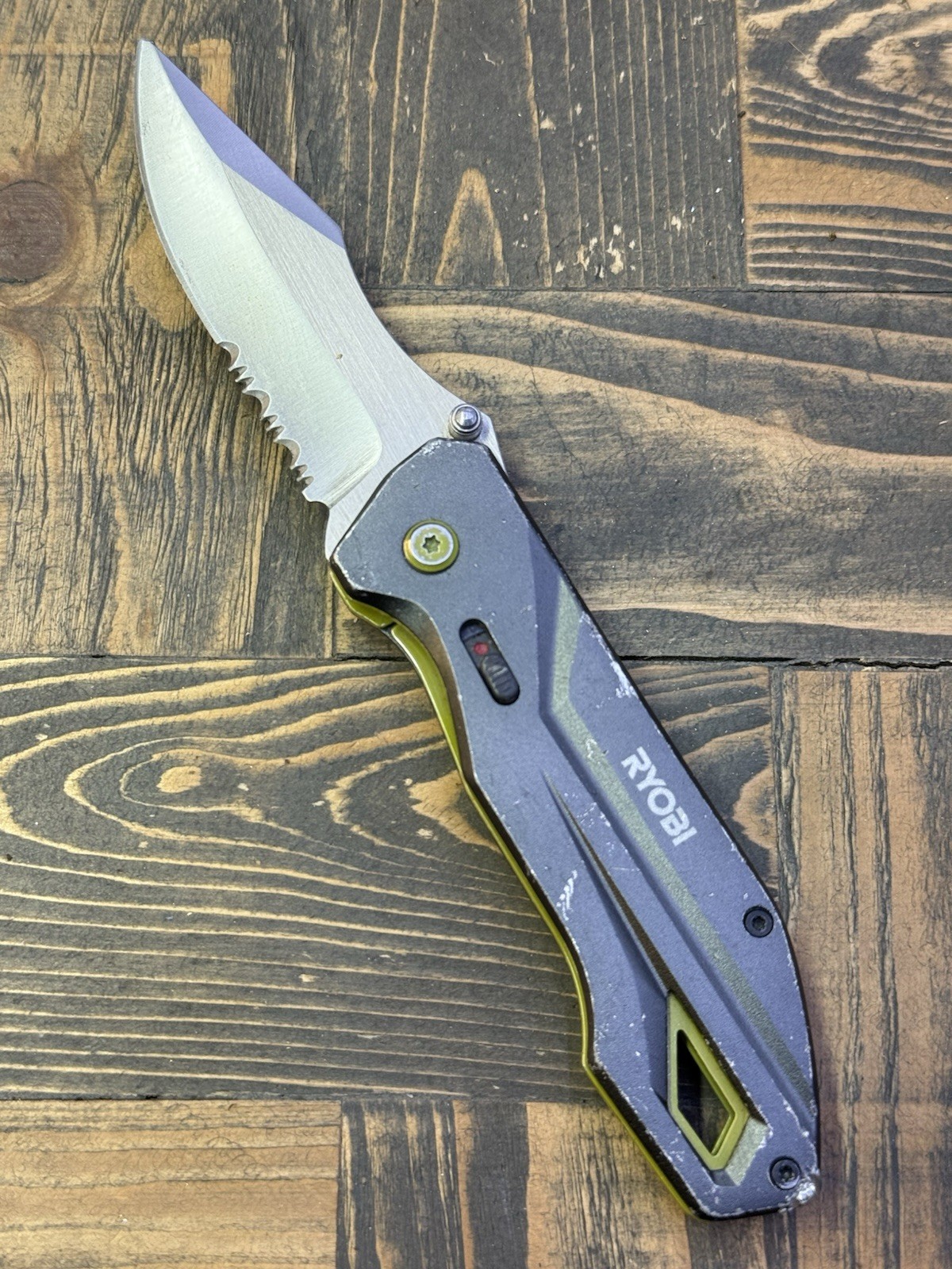 Ryobi Spring Assisted Folding Knife Partially Serrated Stainless Steel Used