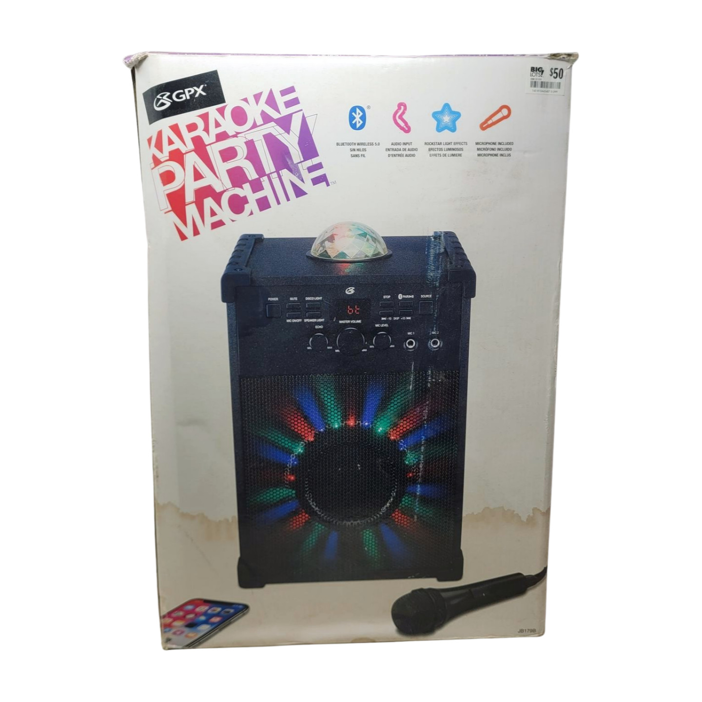 Portable GPX Karaoke Party Machine- JB179B, Bluetooth, Light Effects, Microphone