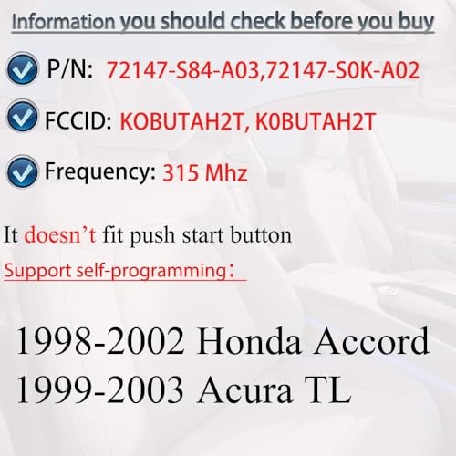 Key Fob Keyless Entry Fits for 1998 1999 2000 2001 2002 Honda Accord 1999-2003