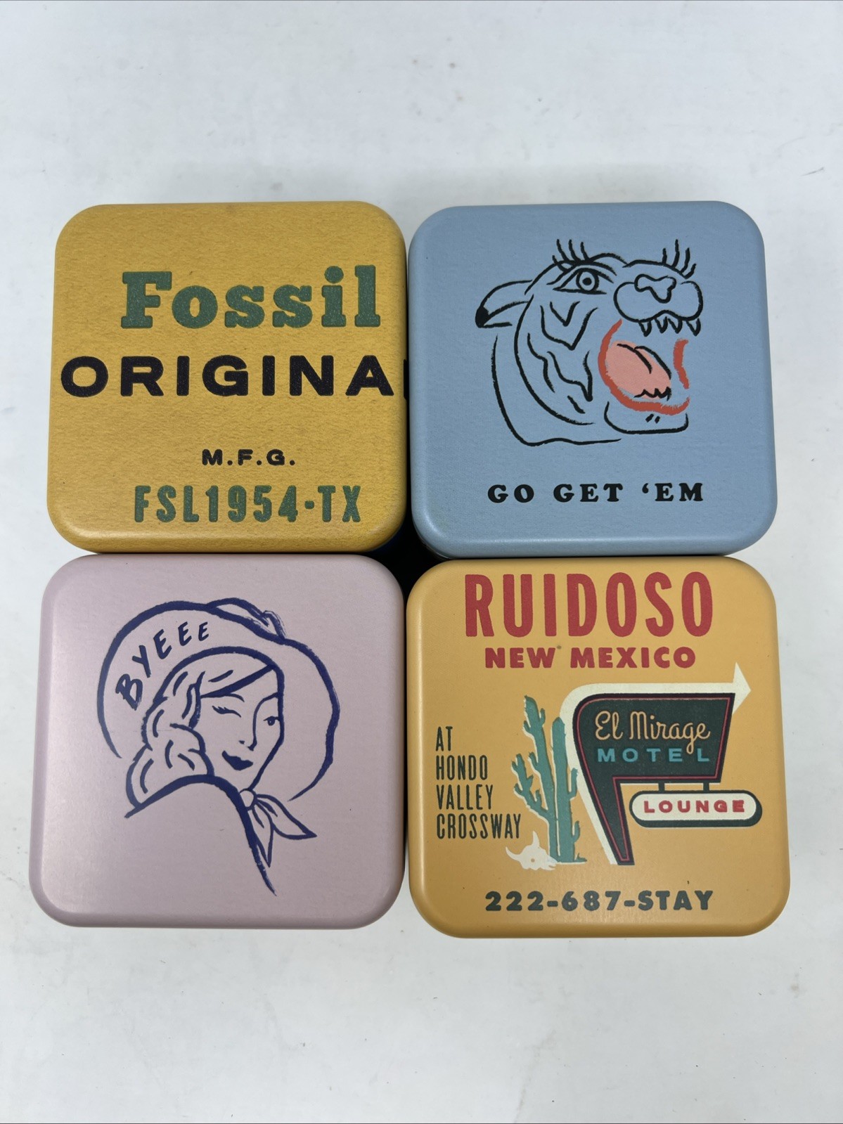 NEW Set Of 4 Genuine Fossil Watch Storage Tins