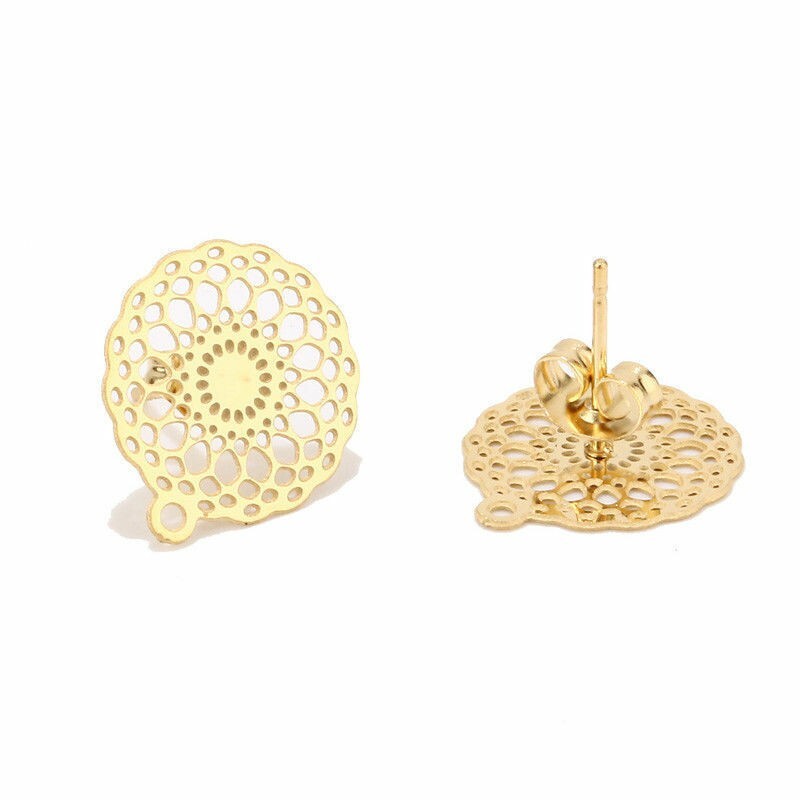50pcs stainless steel 18k gold hollow flowers earring posts