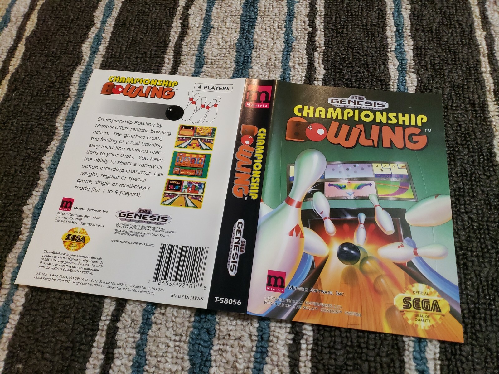 BOX ART ONLY Championship Bowling Original Sega Genesis Case Sleeve