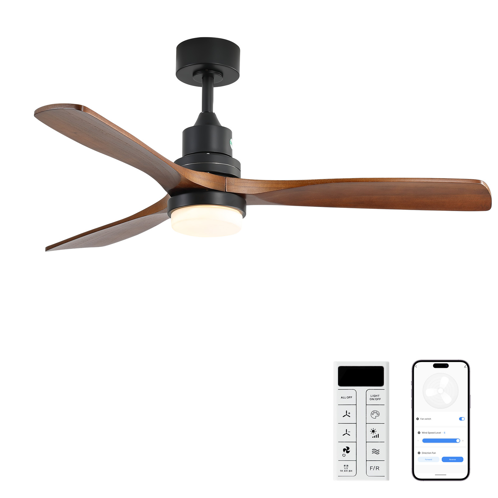 52 Inch Smart Ceiling Fan with LED 18W Triple Color Dimmable Memory Lighting