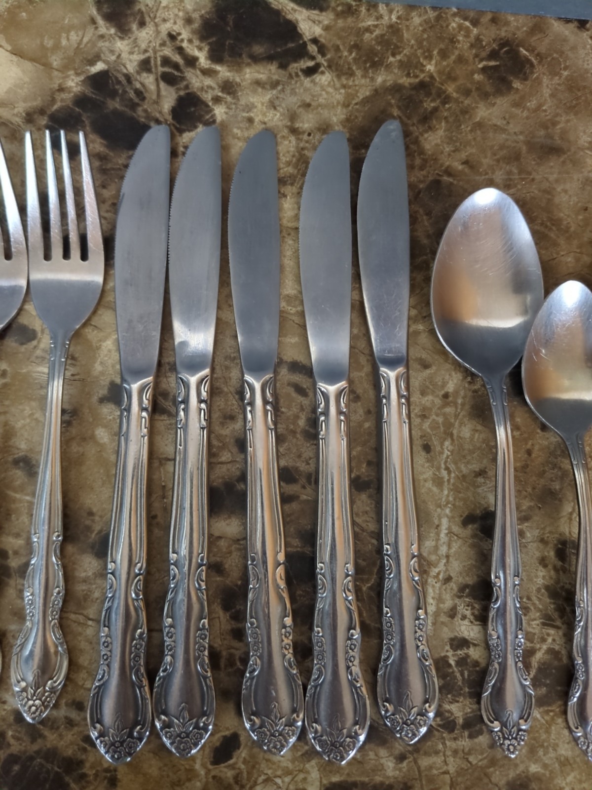 16 PC Lot Imperial International Fleurette Stainless Flatware Fork Knife Spoon