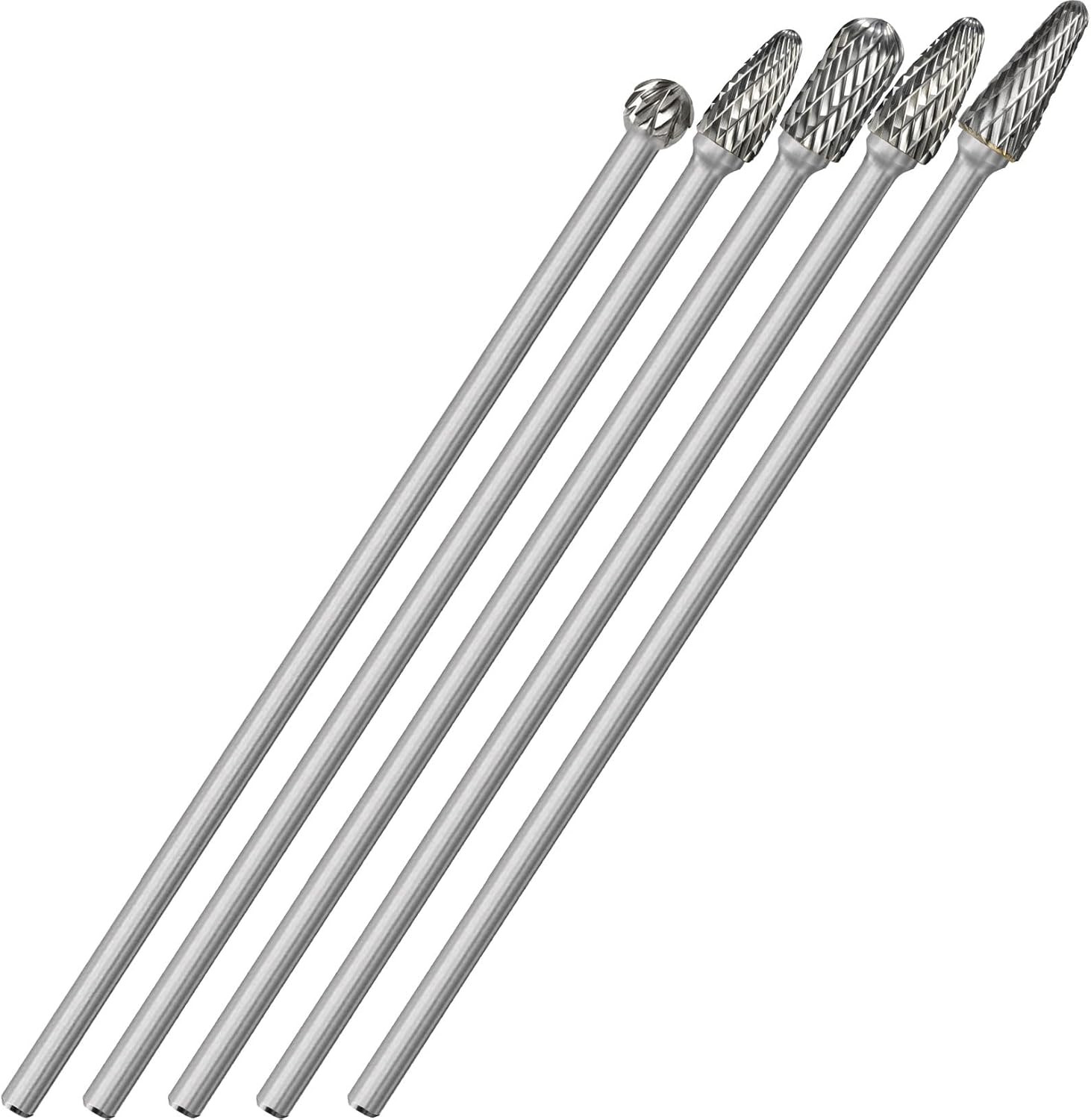 5PCS Long Carbide Burr Set 1/4" Shank Die Grinder Bits Rotary Rasp for Metal