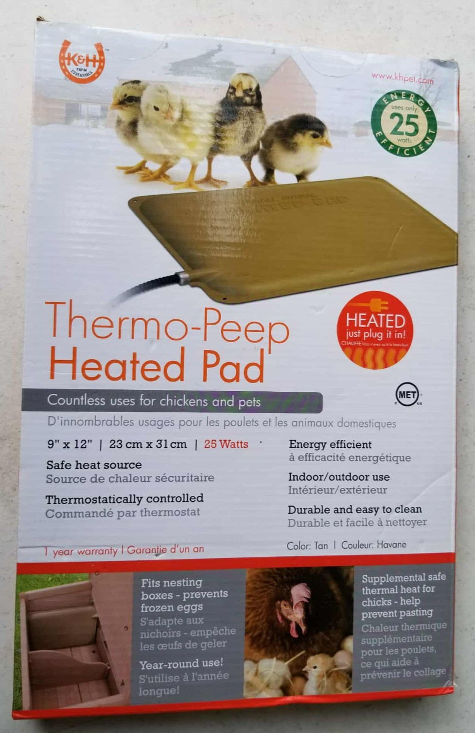 Brand New K&H Pet Products Thermo-Peep Heated Pad Tan 9" x 12" 25W