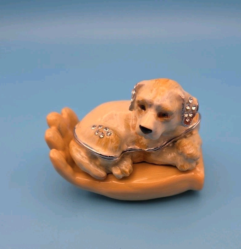 Keren Kopal Zodiac Dog Laying on Hand Trinket Box ZD808 Austrian Crystals 2013