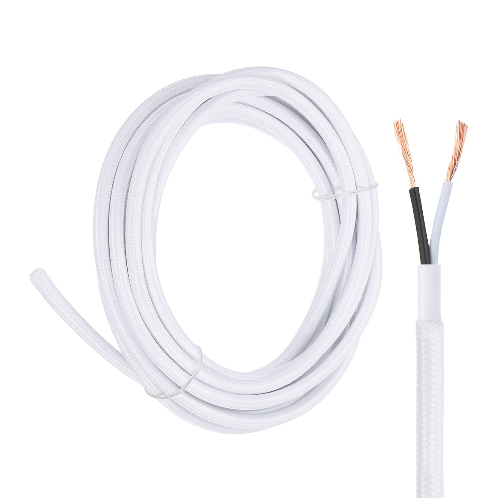 15Ft 18AWG 2 Conductor 300V Cloth Covered Lamp Wire Cord, White