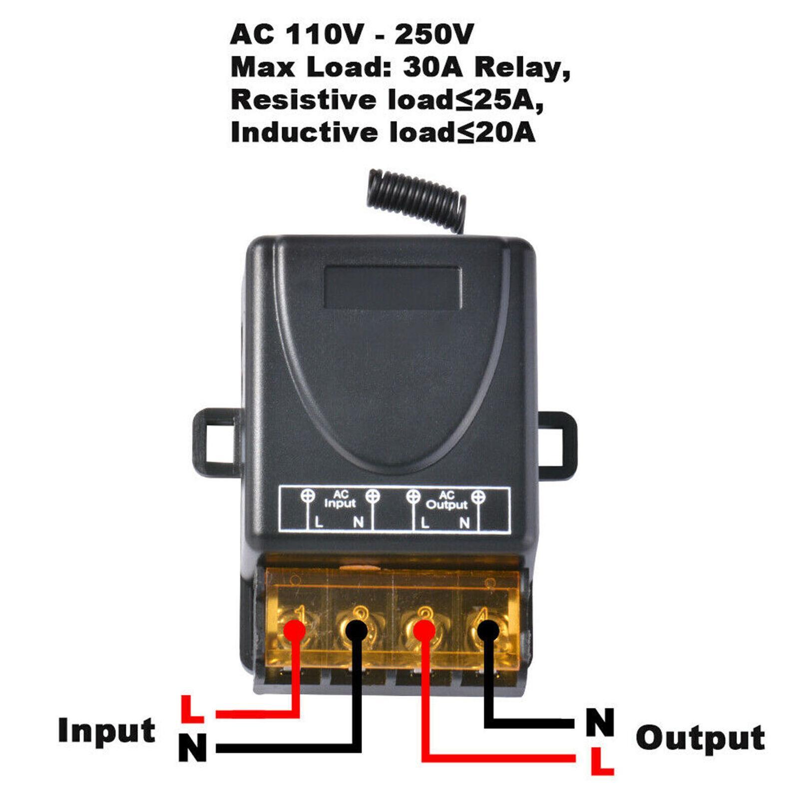 433 MHz Wireless Remote Control Switch AC 110V-240V 30A RF Relay Receiver