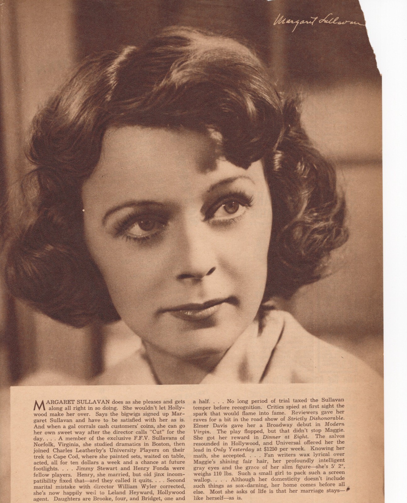 Margaret Sullavan Magazine Photo Clipping 1 Page A10053