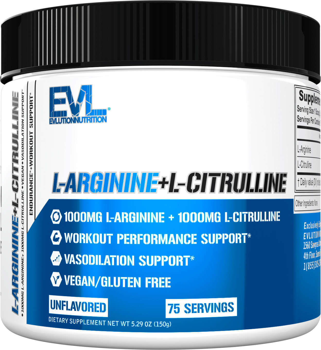 Evlution Nutrition L-Arginine + L-Citrulline - Blood Flow Support - 75 Servings