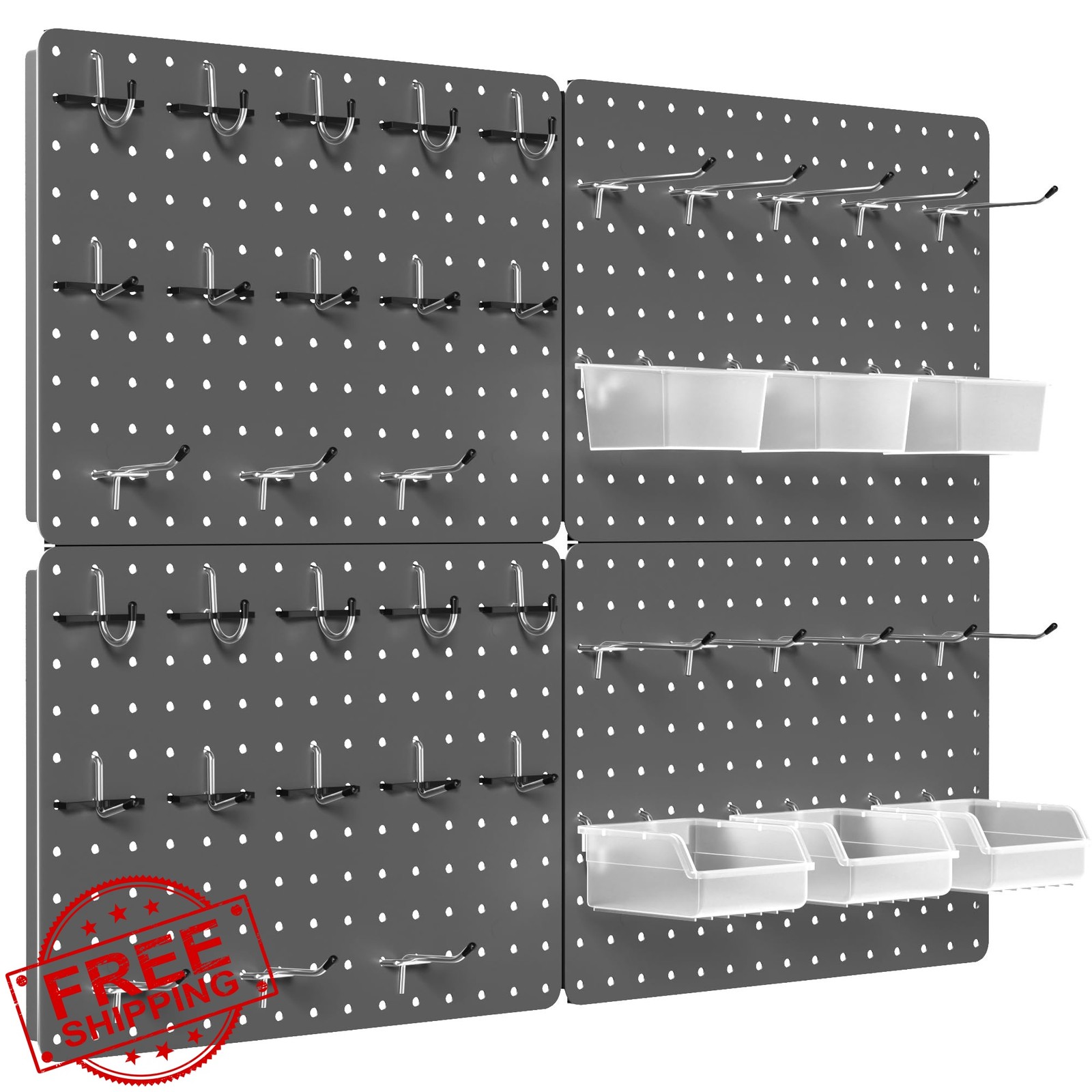 Peg board, Metal Pegboard for Tools, 4 Pack Gray Wall Organizer with Hooks | ...