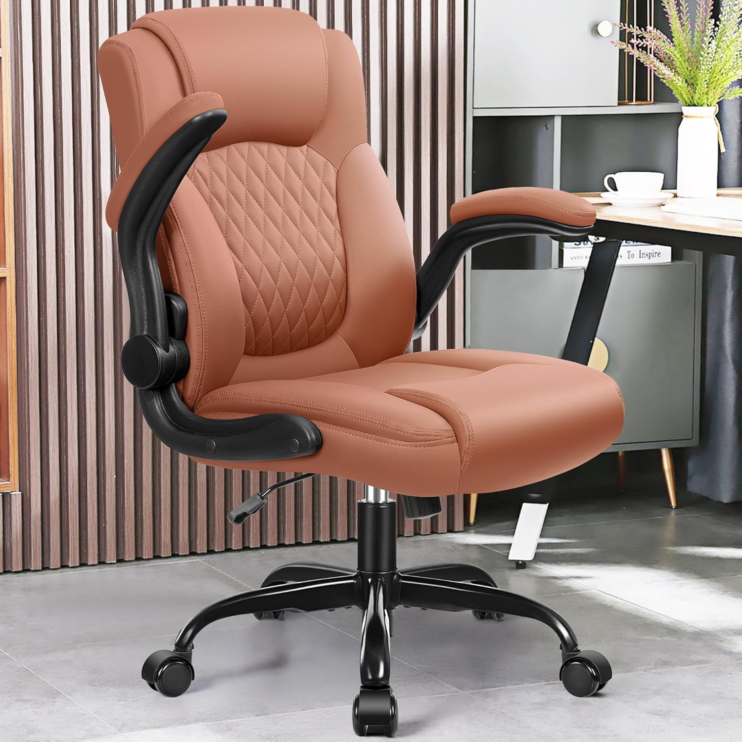 Leather Office Chair PU Home Computer Desk Chairs W/ Ergonomic Back Support