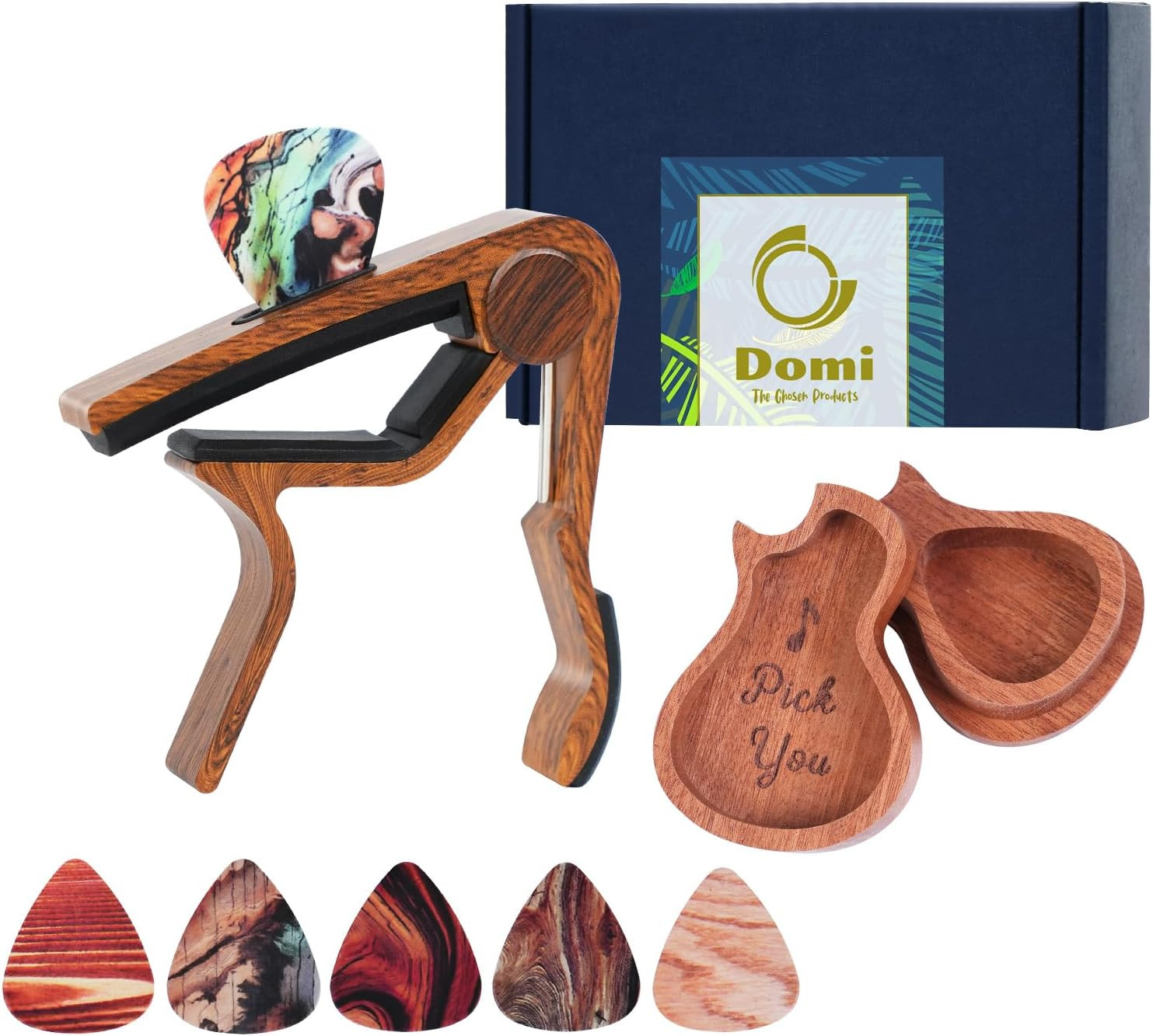 Guitar Capo Gift Set - Includes 1 Capo, 1 Pick Holder & 6 Picks - Personalized G