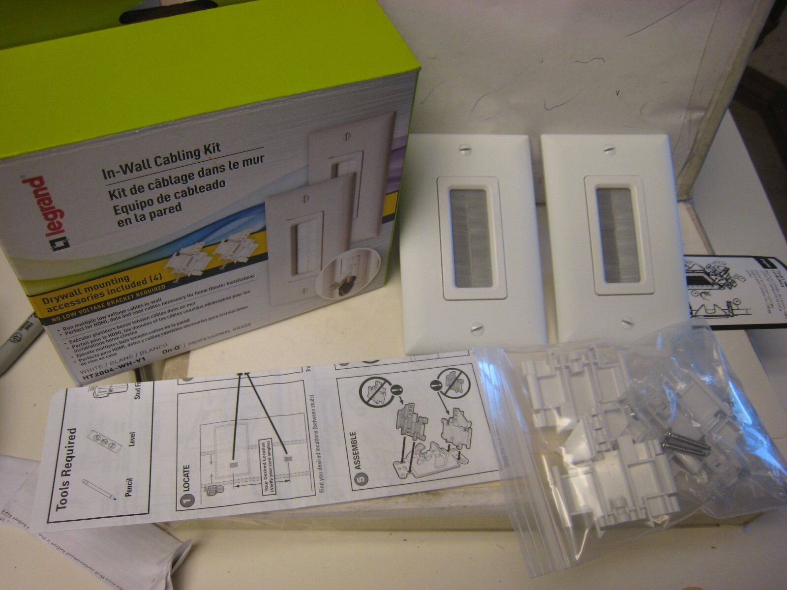 Legrand HT2004-WH-V1 In-Wall Low-Voltage Cable Access Plate Kit WHITE 2 covers