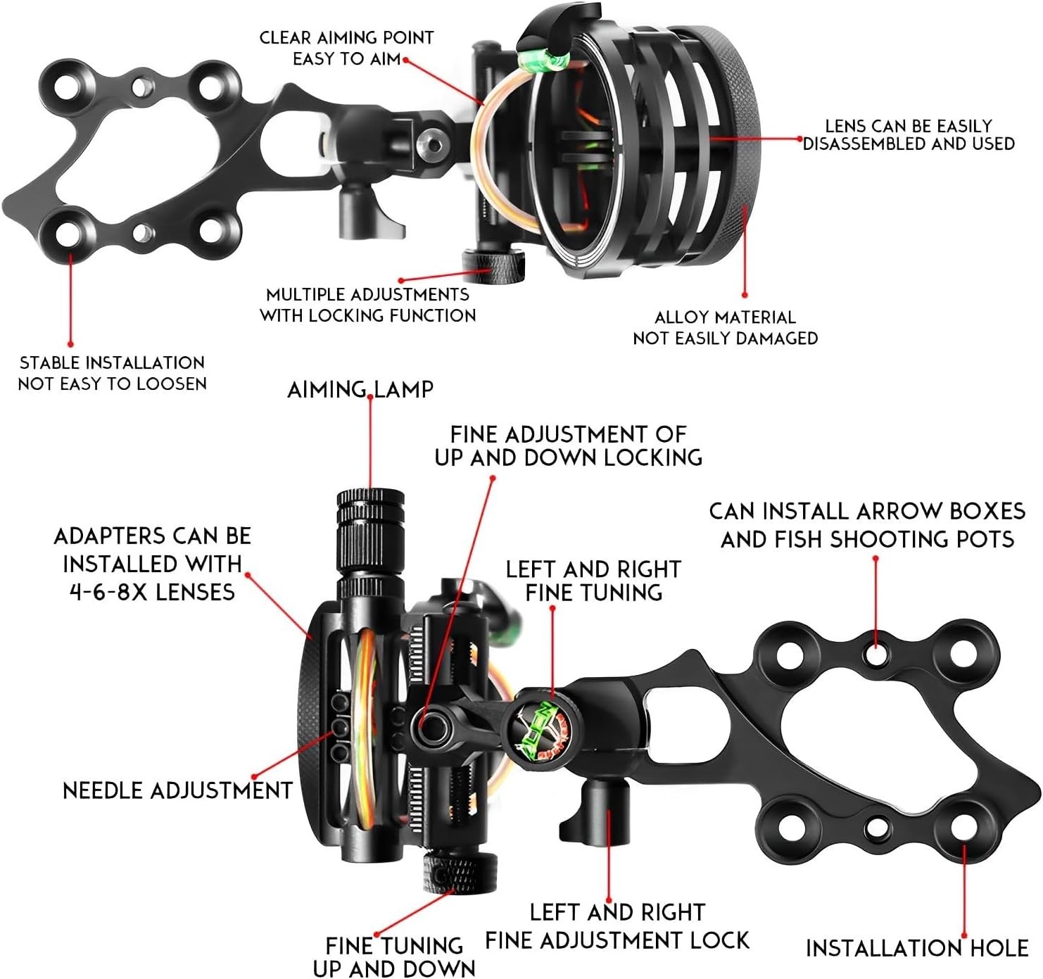 Universal Fit 5-Pin Bow Sight with Enhanced Visibility & Night Vision Features