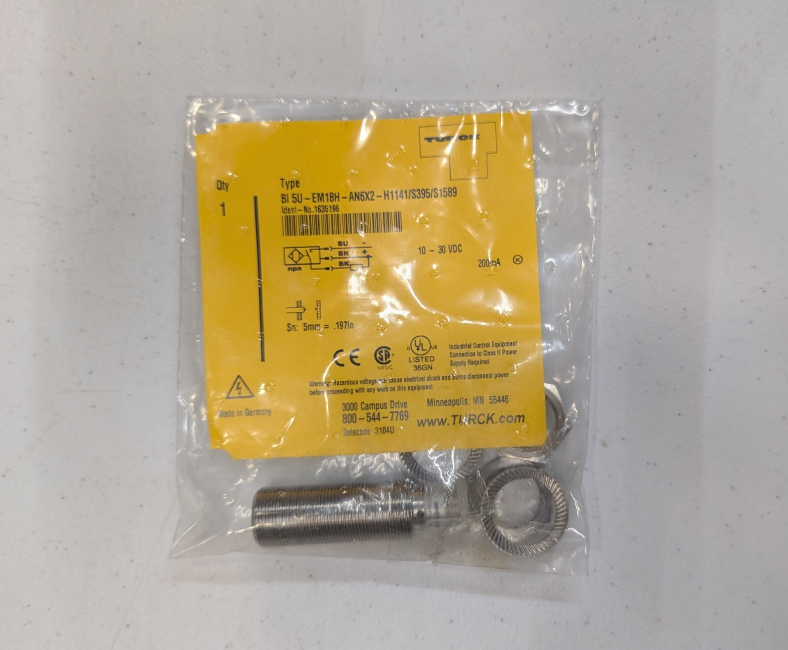 TURCK BI5U-EM18H-AN6X2-H1141/S395/S1589 Proximity Sensor, UPROX, 18MM Barrel