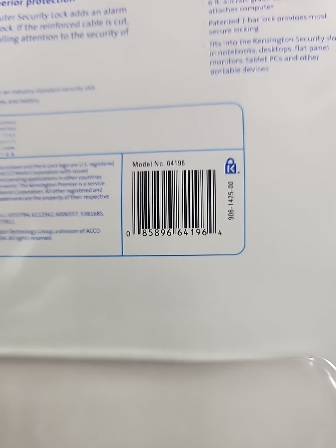 Kensington Microsaver Alarmed Computer Lock 64196-NEW Sealed