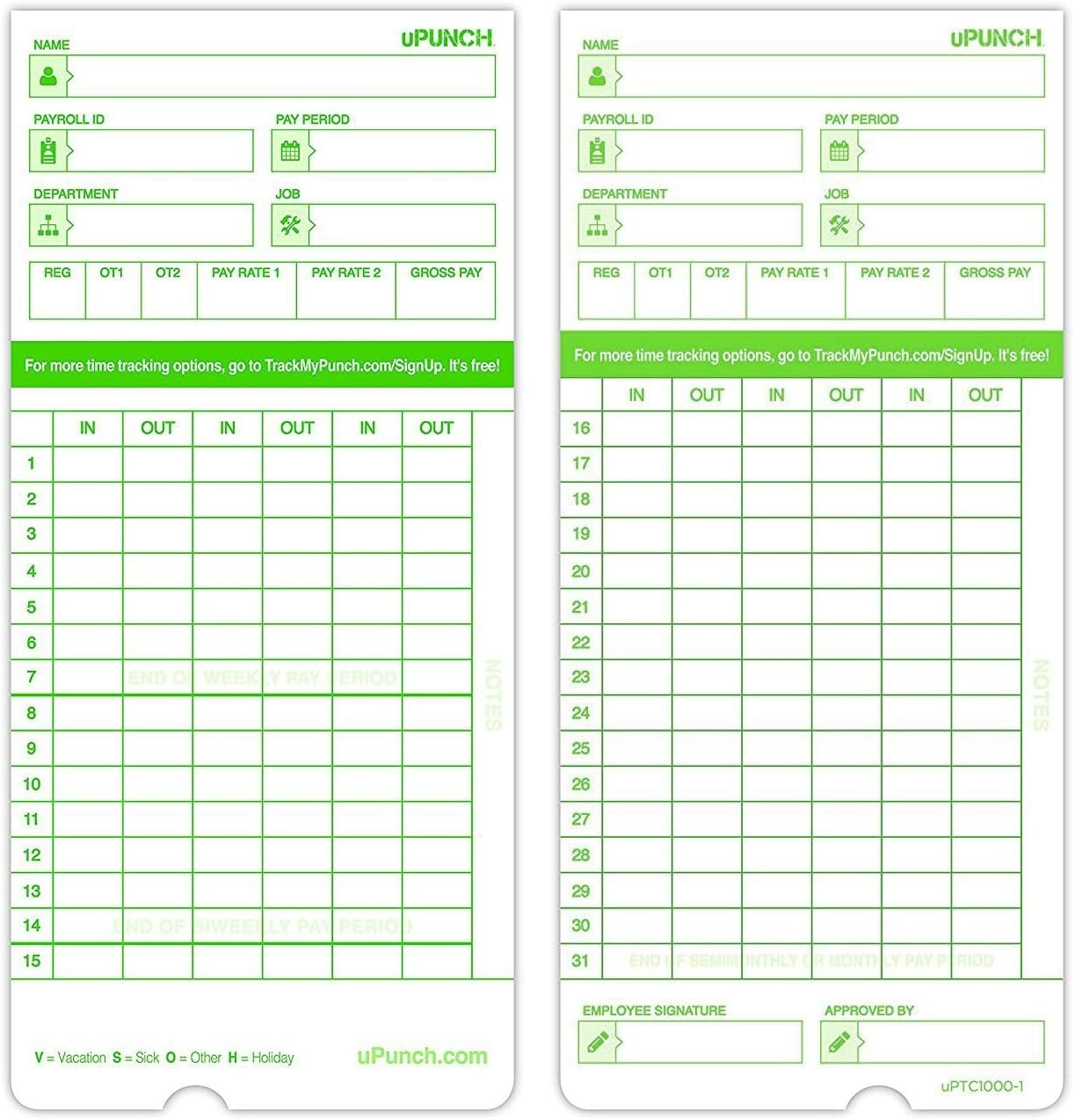 Professional Time Clock Cards - 50 Pack, Solid Design for Accurate Time Tracking