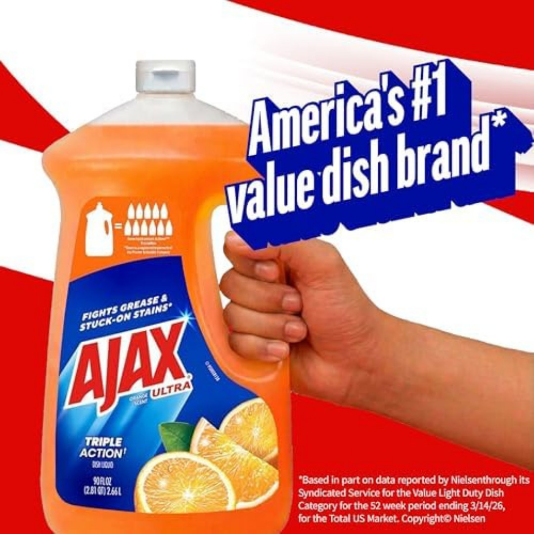 Ajax Ultra Triple Action, Dishwashing Liquid Dish Soap, Orange, 90 Fluid Ounce