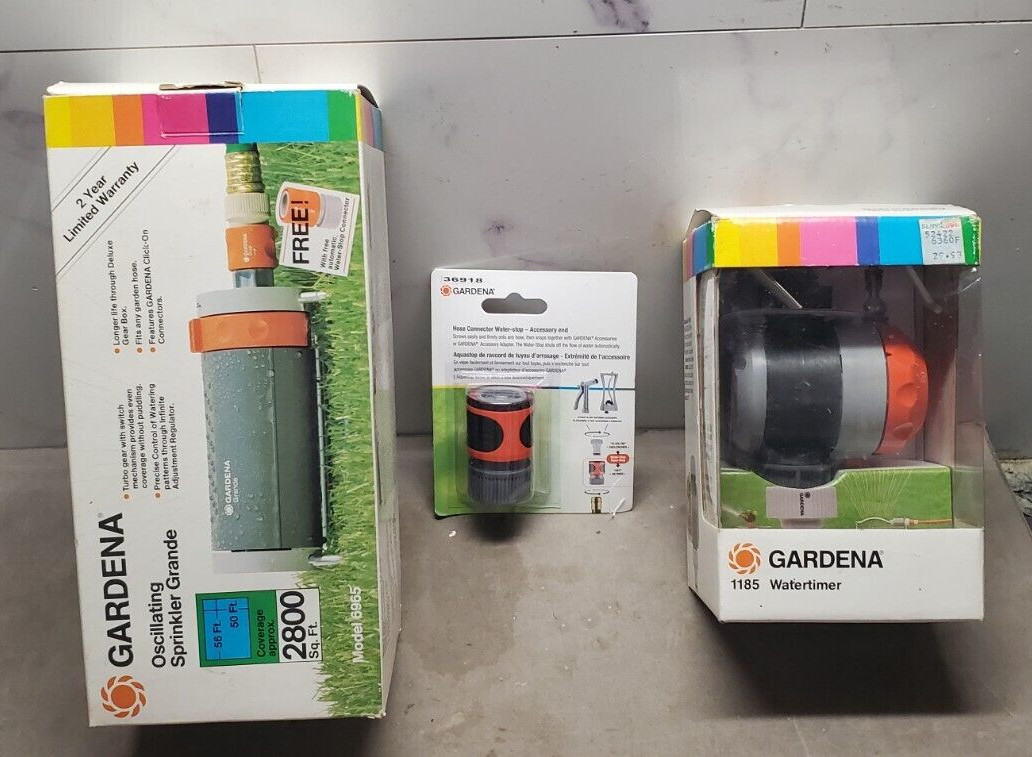 GARDENA 6965 Oscillating Sprinkler 2800 Sq Feet  Timer and Accesory  lot x 3