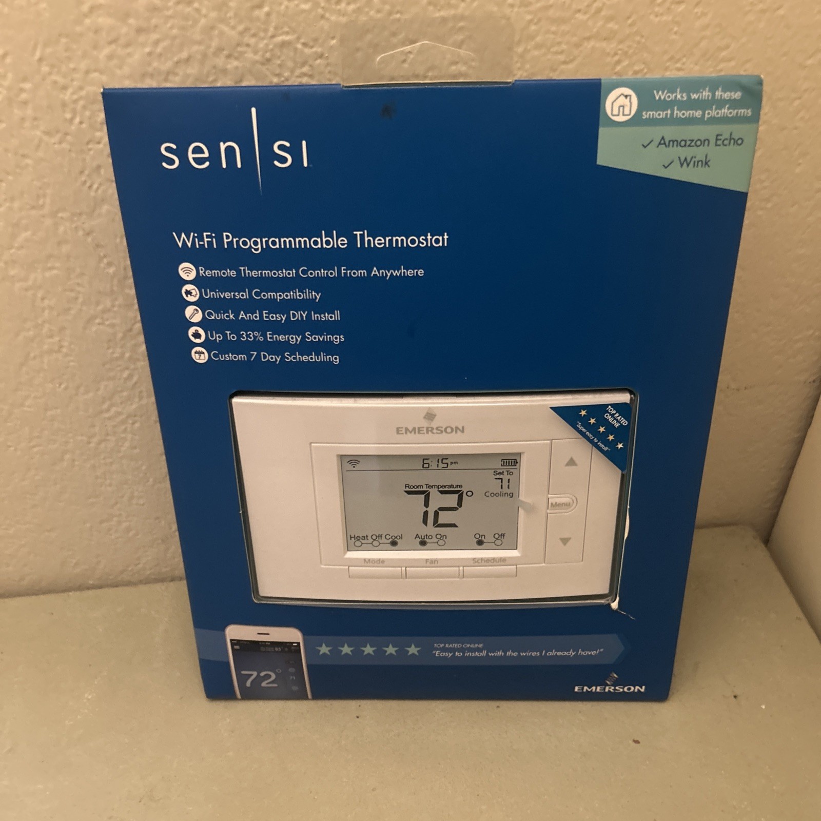Emerson Sensi Wi-Fi Programmable Thermostat Smart Home HVAC White